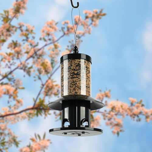 Squirrel Proof Bird Feeder - 360° Feeding Perch Tray for Outdoor Hanging Wild Bird Seeds, Dark Green. - color: 11"H Dark Green