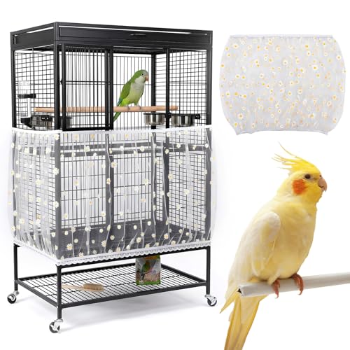 Universal Bird Cage Seed Catcher, Nylon Mesh Stretchy Bird Cage Skirt | Bird Cage Mesh Cover For Round Square Cages, Feather Debris Containment, Airy Soft Cover