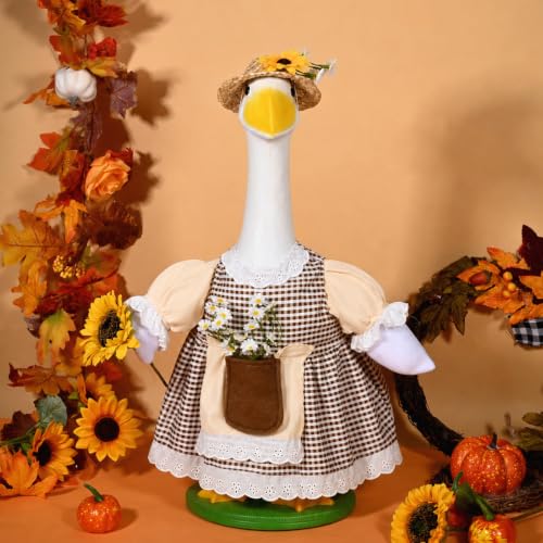 JcHrmers Fall Porch Goose Outfits Sunflower Lawn Goose Clothes with Straw Hat Autumn Goose Outfits Fits 23" Cement Plastic Goose Statue for Thanksgiving Harvest Farmhouse Yard Garden Home Decor