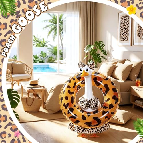 Bikini Porch Goose Outfits with Sunglasses and Swimming Tube for 23" Summer Goose Costume Garden Patio Statue Decor(Leopard Print) - style: Leopard Print
