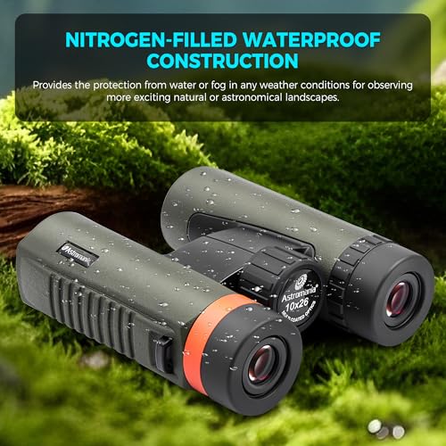 Astromania 10x26 Waterproof Compact Binoculars for Traveling, Wildlife, Camping and Sport Games, Theater and Concerts, Bird Watching