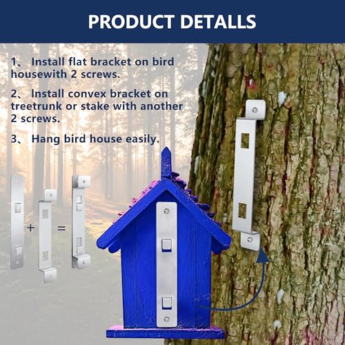 Rust Resistant Bird House Hanger Bracket 2 Sets Galvanized Steel Mounting Brackets Kit with Screws Universal Trees/Poles Hanger for Securing Bird Houses, Nesting Boxes & Feeders - Silver