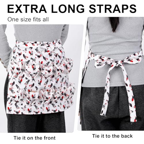 Egg Collecting Apron and Basket, 12 Pouches Chicken Egg Apron, 7 Pouches Chicken Eggs Basket, Collector Chicken Eggs - color: Red-tailed Chicken, Half-body