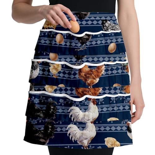 CUTHOLLOW Egg Collecting Apron for Adlut, Housewife, 18 Deep Pockets Hen Egg Gathering Holding Apron with Elastic Closures - style: Vintage Plaid and Chicken