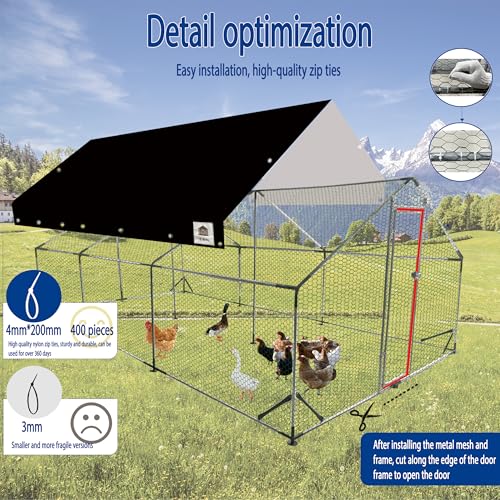 Chicken Runs for Yard with Cover, Metal Chicken Coop, Upgraded Anti-UV 180g/㎡ PE Cloth & 1.1mm Thickened PVC-Coated Hexagonal Chicken Wire Mesh & More Galvanized Steel Standpipes,19.7×9.8×6.4FT - size: 236.0"L x 118.0"W x 77.0"H