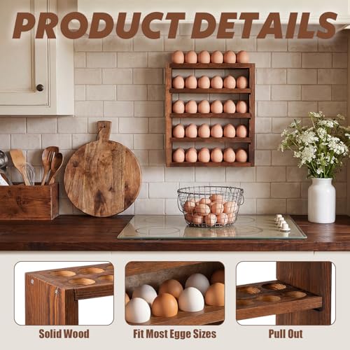 60 Egg Holder Countertop and Wall Mounted, 5 Tier Wooden Fresh Egg Storage Rack for Gathering Backyard Chicken Eggs Rustic Farmhouse Kitchen Decoration Organizer