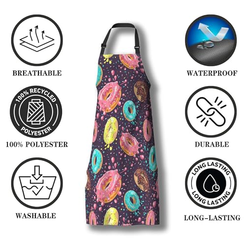 Chef Apron for Men Donuts Women Aprons for Kitchen Cooking Restaurant BBQ Painting Crafting 27” (W) x 31” (H), Waterproof Aprons - color: Donuts
