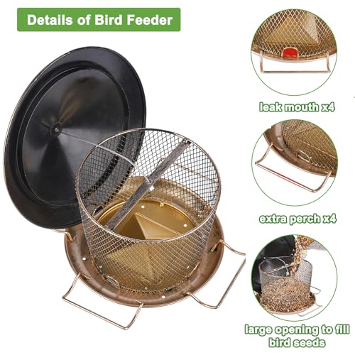 Bird Feeder for Outdoor Metal Hanging 9.8" Roof 4.5 LBs Capacity | Heavy Duty, Waterproof, Weatherproof, Rustproof, Chew Proof, 4 Feeding Ports and 4 Extra Perches, Easy to Clean & Refill