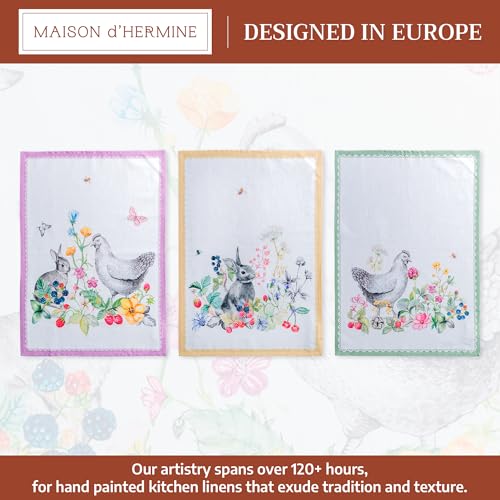 Maison d' Hermine Kitchen Towels Set of 3 Reusable 100% Cotton 27.50" x 20" | Cloth Tea Dish Towels Absorbent with Hanging Loop for Kitchen Dining Party Wedding Hotel Home Spring Summer - Printemps - color: 044 - Printemps