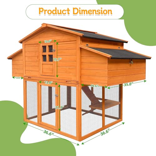 Chicken Coop for 6-8 Chickens with 2 Nesting Boxes, Removable Leakproof Tray, UV-Resistant Roof, 6 Access Doors 70x42x55in