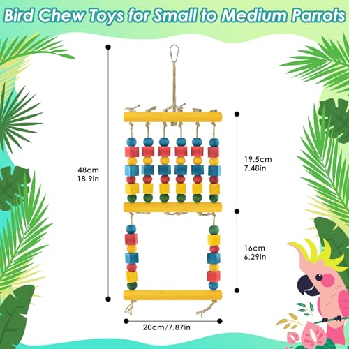 DBNESS Bird Toys, Parrot Chew Swing Toy with Perches Stand, Hanging Colorful Wood Block Bird Cage Accessories for Small to Medium Quaker African Grey Budgie Cockatiels Amazon Parrots