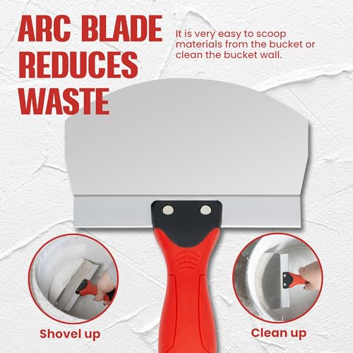 6.5" Bucket Scoop for Drywall & Plaster, Stainless Steel | Contoured Blade, Soft-Grip Handle, For Drywall Mixing, Plaster Application, Paint Scraping, Mortar Handling, Spackling