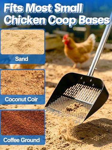 MEWTOGO 3 Pcs Chicken Poop Scooper - 35.5" to 74.8" Adjustable Metal Rake with 3.8mm & 5mm Holes Stainless Steel Scoop Tool for Chicken Coop Accessories Cleaning Droppings Boards Dustbath Areas