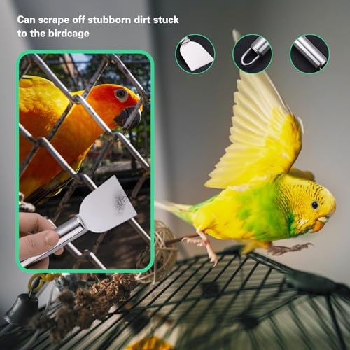 7-Piece Set Bird Cage Cleaner,Small Animal cage Cleaning Tool Wooden and Stainless Steel Cleaning Brush Long Handle Cleaning Brush Spatula Bird Cleaning Bird Drops Multipurpose Cleaning - color: 7a