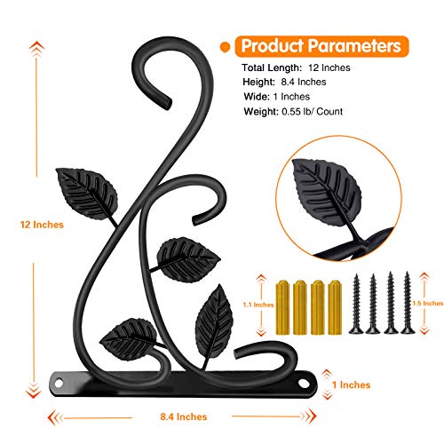 Hanging Plant Bracket, 12 Inch Wall Mount Hanging Plant Hook, Rust-Resistant Decorative Metal Plant Hanger for Flowers, Lanterns, Bird Feeders, Wind Chimes