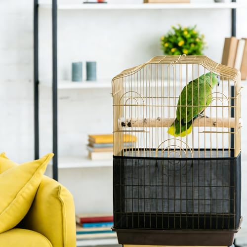 Bird Cage Seed Catcher Guard, Adjustable Stretchy Net Cover for Parrot Enclosures, Bird Cage Skirt Netting, Seed Catcher for Protective Shield for Parrot Enclosures (Black) - color: Black