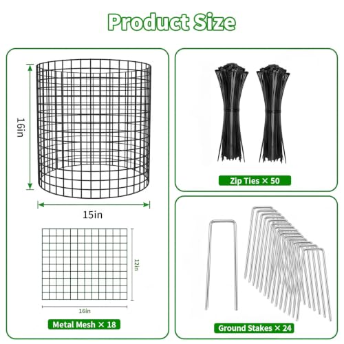 PASARA 6 Pack Plant Protectors from Animals, 13 Inch Round Cloche Plant Cages with Sturdy Chicken Wire Mesh, Garden Cages to Keep Animals Out for Vegetables & Flowers, Includes Support Stakes - size: 6PACK-12*12inch