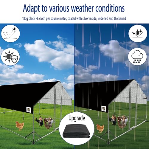 Chicken Runs for Yard with Cover, Metal Chicken Coop, Upgraded Anti-UV 180g/㎡ PE Cloth & 1.1mm Thickened PVC-Coated Hexagonal Chicken Wire Mesh & More Galvanized Steel Standpipes, 6.6×9.8×6.4FT - size: 78.0"L x 118.0"W x 77.0"H