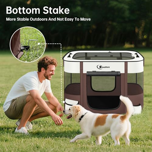 Siedihit 31" Dog Playpen,Cat Puppy Pen, Pet Portable Crate Indoor Outdoor | Durable Travel Camping Use,Foldable Dog Kennel Tent Cage for Rabbit Small Animals with Carrying Case(Brown, Medium) - color: Brown, size: Medium