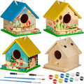 Liliful 4 Sets Wooden DIY Birdhouse Kit, Unfinished Bird Houses with Paints and Paintbrushes, Bird Feeder Craft Arts for Kids Ages 4-8, 8-12, Classroom Activity and Adults Wooden Craft Gifts