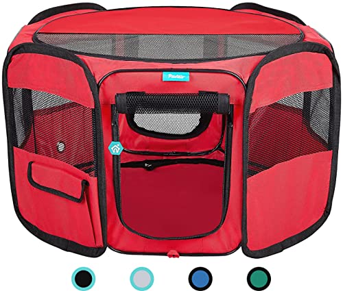 Deluxe Premium Pet Dog Playpen Portable Soft Dog Exercise Pen Kennel with Carry Bag for Dogs, Cats, Kittens, and All Pets (Small, Red) - color: Red, size: Small
