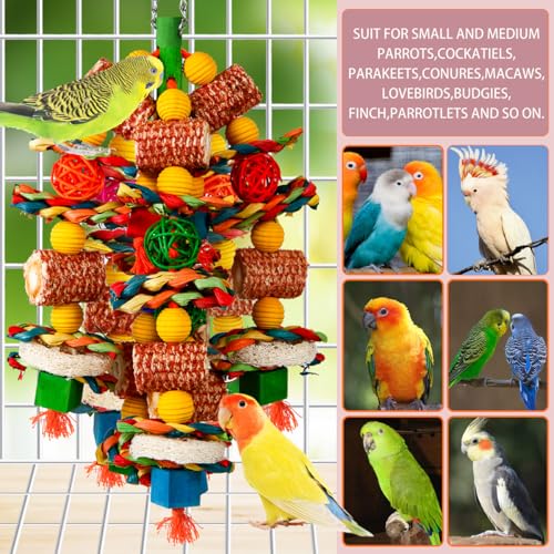 Bird Toys, Parrot Toys for Large Birds,Natural Corn cob and Loofah Slices Bird chew Toys for African Grey Parrots, Macaws, Cockatoos, Amazon Parrot and other Small and Medium-Sized Parrot (Colorful) - color: Colorful