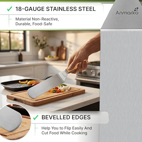 Stainless Steel Spatula with Wooden Handle, Food Spatula with S-Hook - color: WH mid spatula h