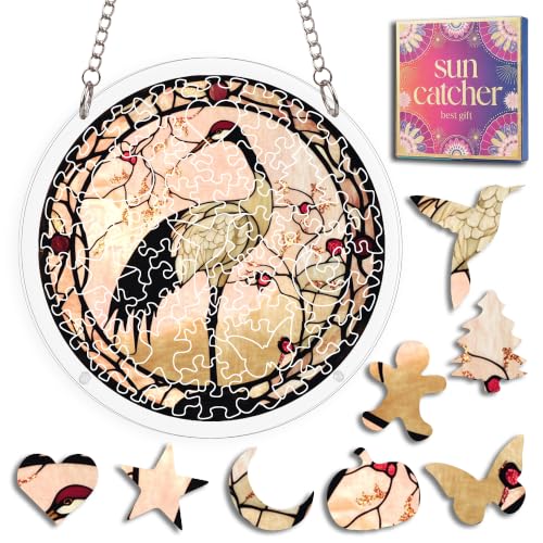 Red Crowned Crane Acrylic Jigsaw Puzzle Suncatcher Bird Window Decor 9.8" | Acrylic Jigsaw Puzzle Decor, Birthday Gifts for Women Nana, Mothers Day Gifts for Mom Grandma, Christmas Stocking Stuffer - size: 9.8 x 9.8 IN