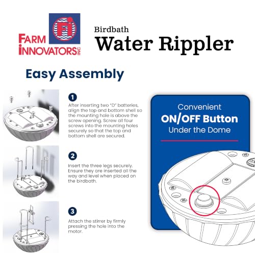 Farm Innovators Birdbath Water Rippler Agitator | Creates ripples to reduce stagnant water, attract birds and discourage mosquito breeding, battery-powered