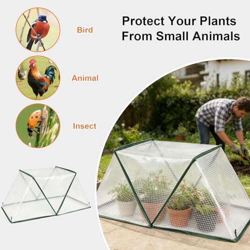 2 Pcs Foldable Garden Row Accelerator Plants Cover-31.9" x 12.2" x 14.1" | Raised Beds Plant Protector, Plant Protector Net Cage Guard Covers for Protect Vegetable from Animals, Mini Plants Greenhouse