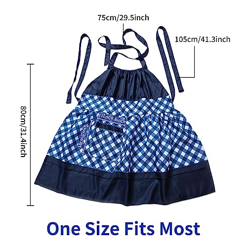 Lovely Flower Pattern Retro Aprons With Large Pockets for Women Girls Cooking Kitchen Bakery Mother's Gift - color: Blue Plaid
