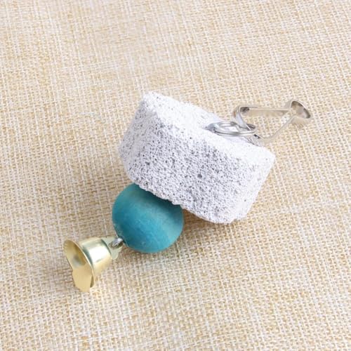 Bird Grinding Beak Stone with Bell, Mineral Lava Block, Teeth Trimming Chewing Toy for Chinchilla, Bunny, Parrot, Calcium Supplement