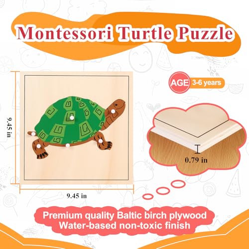 Montessori Wooden Turtle Puzzle for Kids Ages 3-6 – Educational Shape Sorting Toy for Preschool Learning, Fine Motor Skills & Problem Solving | Safe Toddler Puzzle for Home & Classroom (7-Pieces) - color: Turtle