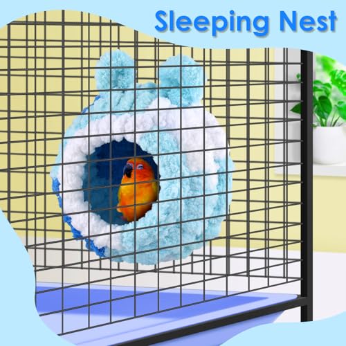 KATUMO Parrot Nest, Bird Breeding Nest Parakeet Snuggle Hut Conure House Bed for Budgie Cockatiel Conure Lovebird Canary Finch Hamster Small Pets - size: L (Blue)