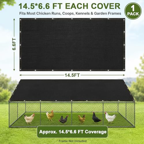VitalCozy 90% Chicken Coop Shade Cloth, 14.5 x 6.6 ft Breathable Sunproof Chicken Coop Cover with Ball Bungees, Not Waterproof Summer Shade Mesh Net for Poultry, Plants, Greenhouse - color: 90% Shade, size: 11.4"L x 8.7"W x 4.1"H
