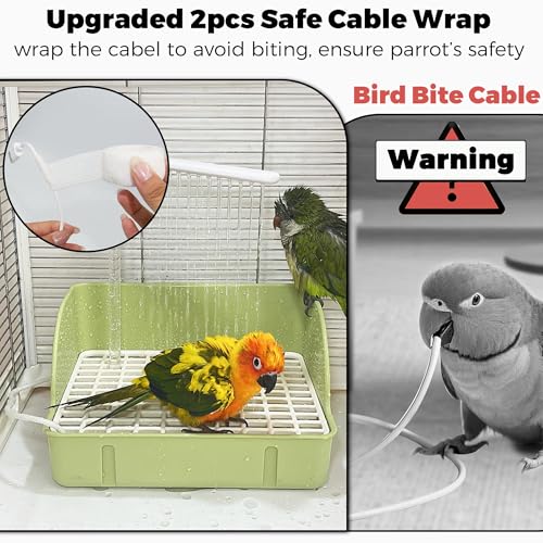 Automatic Parakeet Bird Bath with Pump, Large Bird Shower Fountain | Indoor Bathtub with Running Water, Parrot Bath Tub Faucet for Pet Birds, Cockatiel, African Grey, Budgie, Conure, Lovebird - color: Green