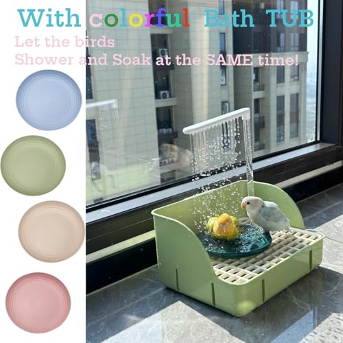 Oncpcare Electric Fountain Birdbaths Bowl with Shower, Water Circulating Bird Bathtub Parakeet Bath Parrot Bath Tub Bird Shower with USB Pump, for Garden, Birdcage, Indoor, Outside(Beige) - color: Beige