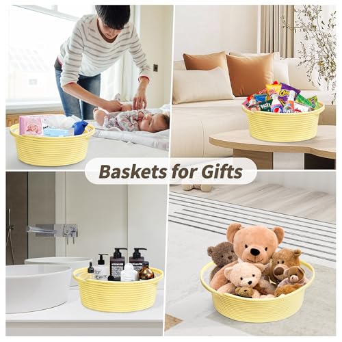 Pro Goleem Small Woven Basket with Gift Bags and Ribbons Durable Baskets for Gifts Empty Small Rope Basket for Storage 12"X 8" X 5" Baby Toy Basket with Handles, Yellow - color: Yellow