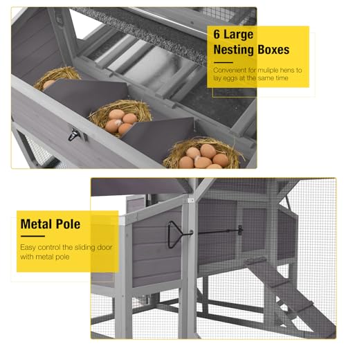 Aivituvin Extra Large Chicken Coop 137" L Hen House Duck Cage for 10-15 Chickens with Spacious Run, 6 Nesting Box, 6 Raised Perches (Grey, AIR46) - size: AIR46