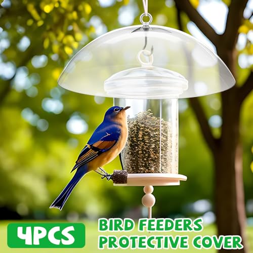 4 Pcs 10.2 Inch Plastic Bird Feeders Dome Cover for Hanging Hummingbird Feeder Weather Guard Protective Dome Squirrel Baffle for Bird Feeder Pole Covers(Clear) - color: Clear