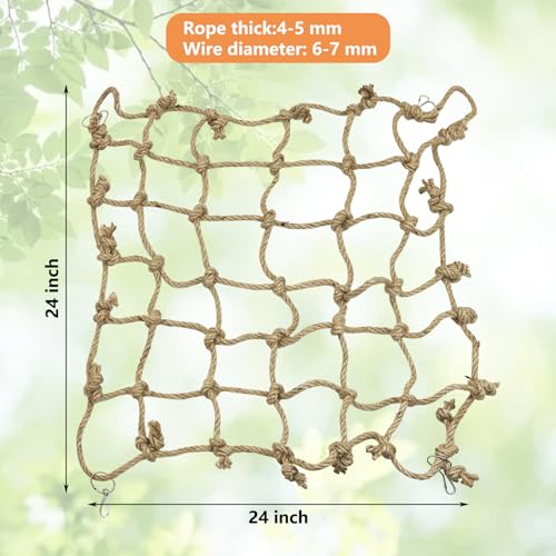 Tfwadmx Natural Bird Rope Net, Large Size - 24''X24'' Parrot Swing Hammock, Bird Climbing Ladder Hanging Cage Perch Chew Toys for Budgies Macaw Conure Finch Cockatoo Budgie African Grey Parakeet