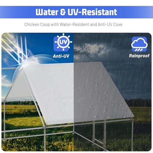 HEYTOWN Large Metal Chicken Coop Chicken Pen Walk-in Poultry Cage with Water-Resident and Anti-UV Cover Chicken Runs for Yard with Cover Duck Rabbit Dog House Outdoor - size: 26.2’L×9.8’W×6.5’H