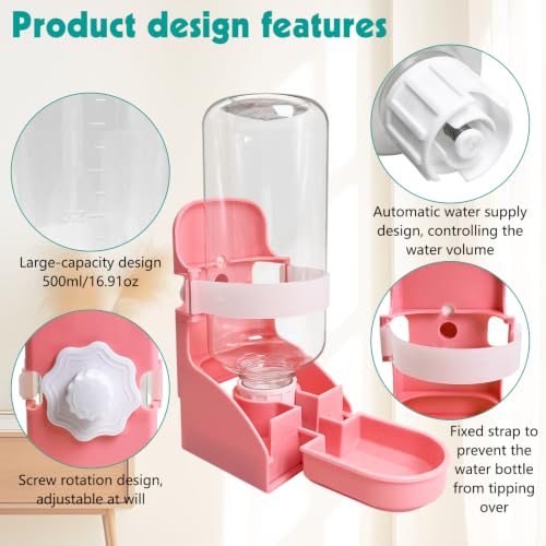 kathson Rabbit Water Bottle, 17oz Hanging Water Fountain Automatic Dispenser No Leak WaterFeeder for Bunny Chinchilla Guinea Pig Hedgehog Ferret - size: 1PCS Water Dispenser, Pink
