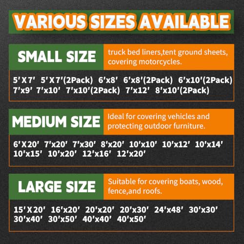 RAINDEWAY 7' X 10' (2 Pack) White Heavy Duty Waterproof Poly Tarp Cover | 12 Mil Extra Thick,Finished Size,UV Resistant,Weatherproof,with Metal Grommets and Reinforced Edge - color: White, size: 7x10 Feet (2-Pack)-Finished size