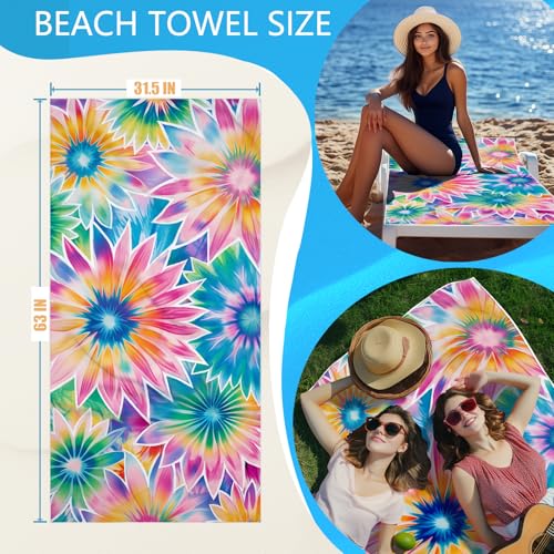 Tie Dye Beach Towel Bag - Summer Colorful Picnic Blanket Travel Camping Towel for Family - color: Tie Dye Multi