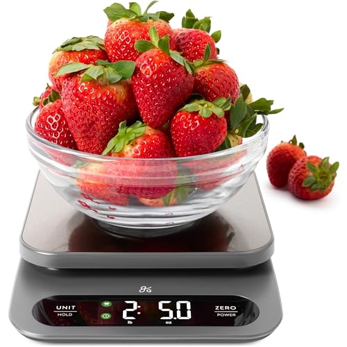 Greater Goods Digital Food Scale for Kitchen & Baking, 22lb High Capacity | Stainless Steel Platform, Hi-Def LCD, 1g Precision, Tare. Weighs g/oz/lb/ml. For Sourdough, Bread & Bulk Cooking, Large Bowls