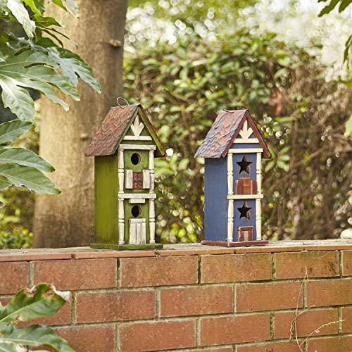 Glitzhome 12.75" H Hanging Green Two-Tiered Distressed Wooden Garden Bird House - color: 12.75"H Two-Tiered