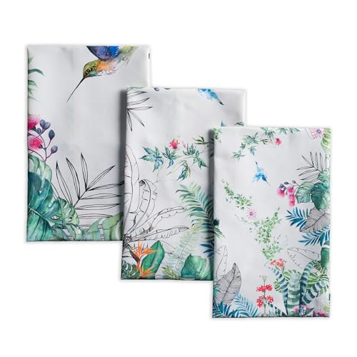 Maison d' Hermine Kitchen Towels Set of 3 Reusable 100% Cotton 27.50" x 20" | Cloth Tea Dish Towels Absorbent with Hanging Loop for Kitchen Dining Party Wedding Hotel Home Spring Summer - Tropiques - color: 025 - Tropiques