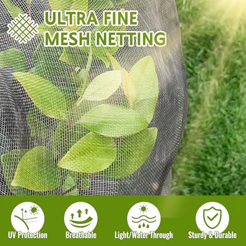 2 Pack Fruit Tree Netting Bags with Zipper and Drawstring, 8 x 8ft Ultra Fine Mesh Garden Netting Plant Cover, Bird Netting for Blueberry Bushes, Fruit Trees, Flowers (Black, 8 x 8 ft) - color: Black, size: 8 x 8 ft
