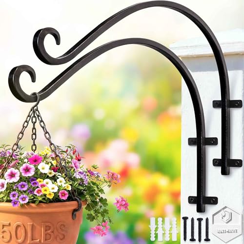 Lifyzoon Heavy Duty Hanging Plant Brackets: 2 Pack 50Lbs Outdoor Plant Hook | 50 lbs Steel Wall Mount, for Hanging Baskets Feeders Lanterns, Complete Hardware, Rust-Resistant Finish, Outdoor or Indoor - size: 2B-16" 2PCs
